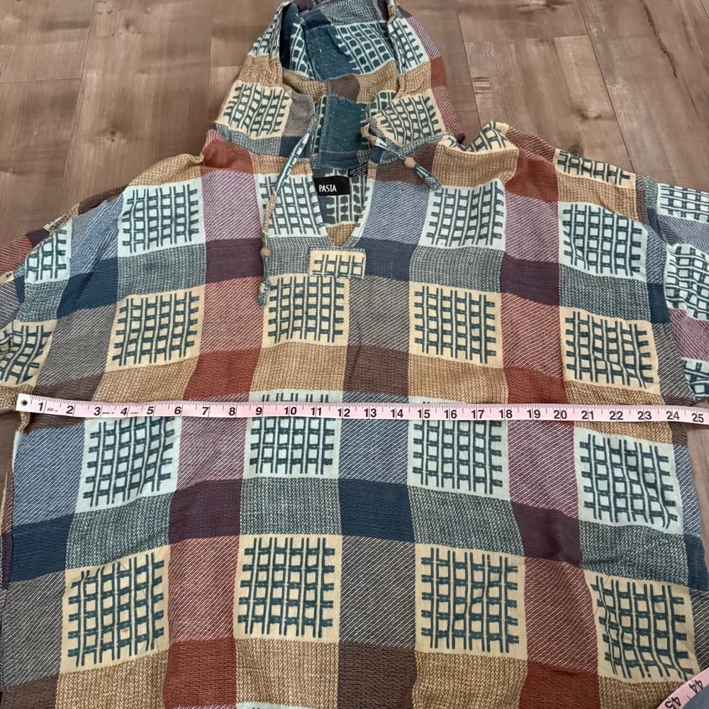 Vintage Pasta‎ Hooded Sweater Free Size Patchwork Drug Rug Lightweight